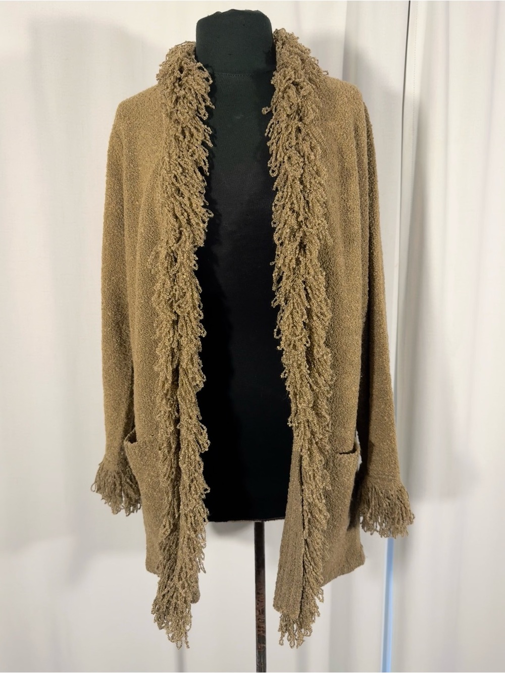 Dialogue Brown Shaggy Fringe Knit Cardigan